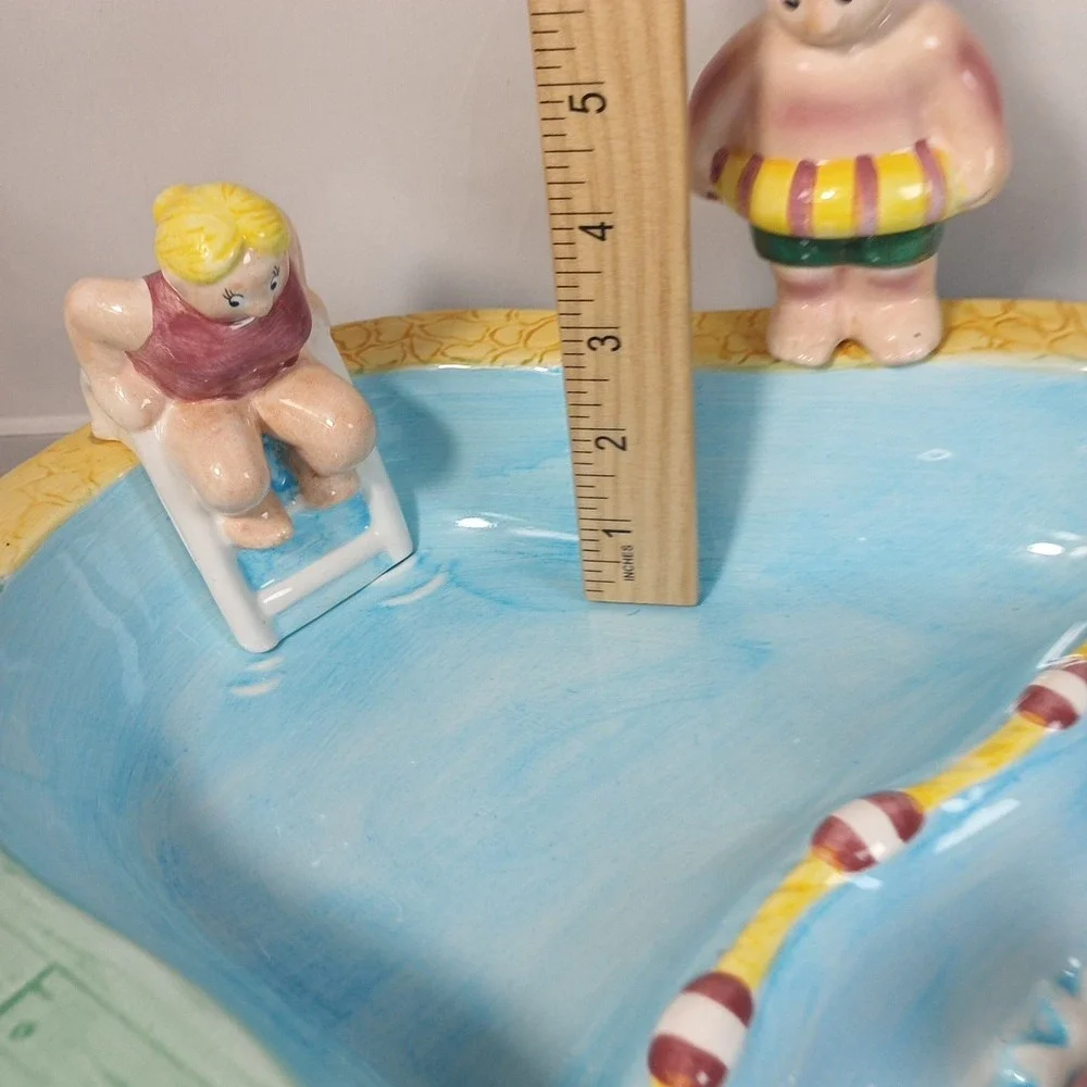 VTG Lotus Swimming Pool Take a Dip Serving Bowl Chubby Divers Chip Dip 1995